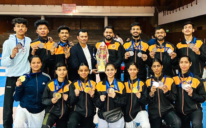 Beaming with joy as our women's Karate team clinches the top spot with 2 gold, 1 silver, and 1 bronze medals in All India Inter University Karate tournament 2024.