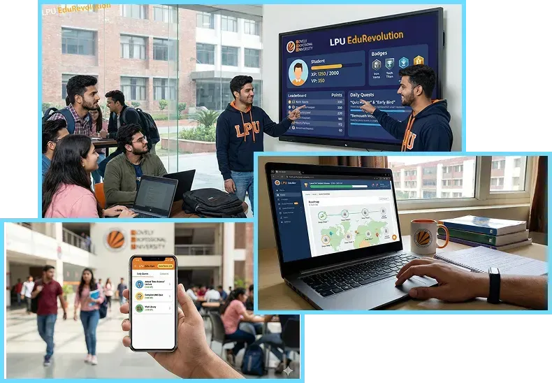 LPU gamified learning — app and campus photos