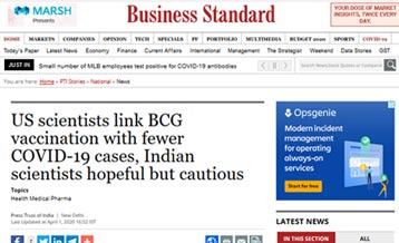 US scientists link BCG vaccination with fewer COVID-19 cases, Indian scientist’s hopeful  but cautious