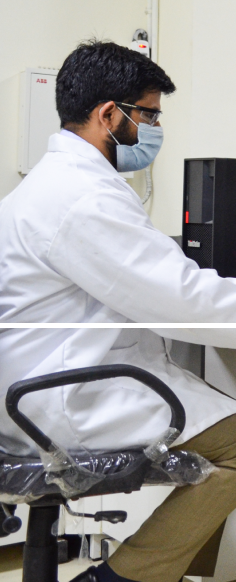Researcher using equipment