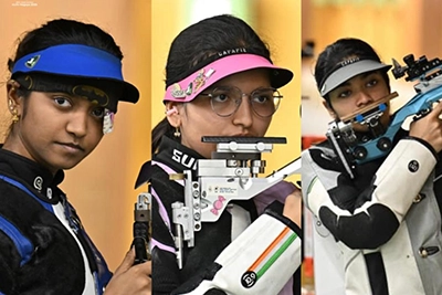 idarsa K. Vinod, Sonam Uttam Maskar, and Elavenil Valarivan secured Silver in the Women’s 10m Air Rifle Team Event at the Aichi-Nagoya Asian Games 2026